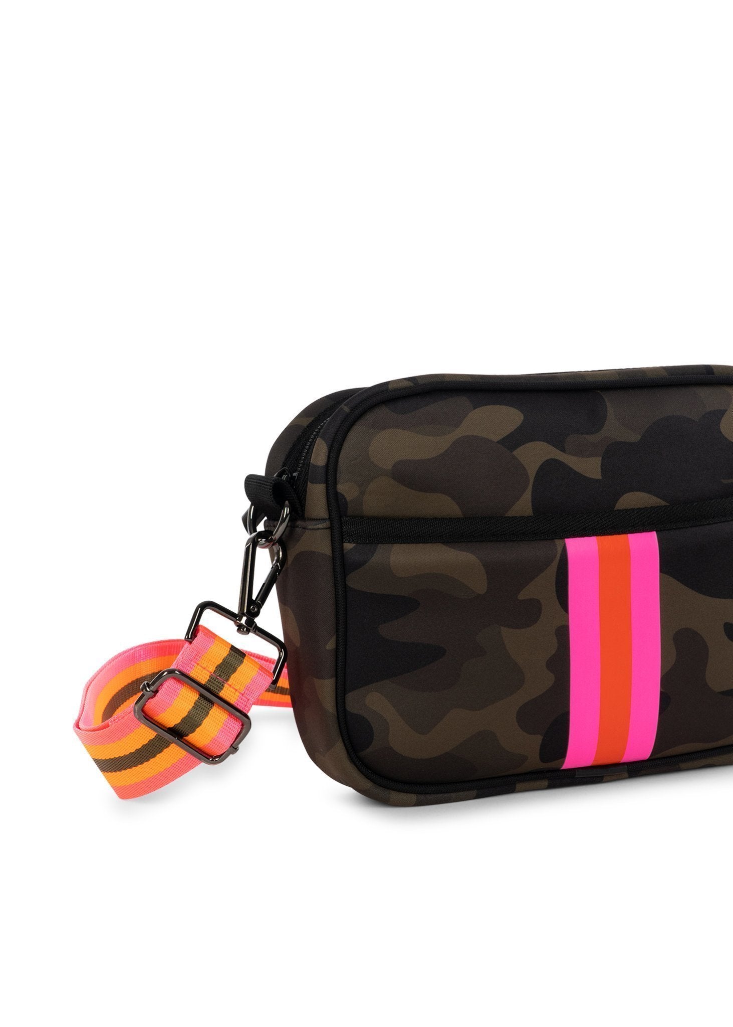 Haute Shore | Neoprene Camo w/ Pink Orange Stripe Crossbody