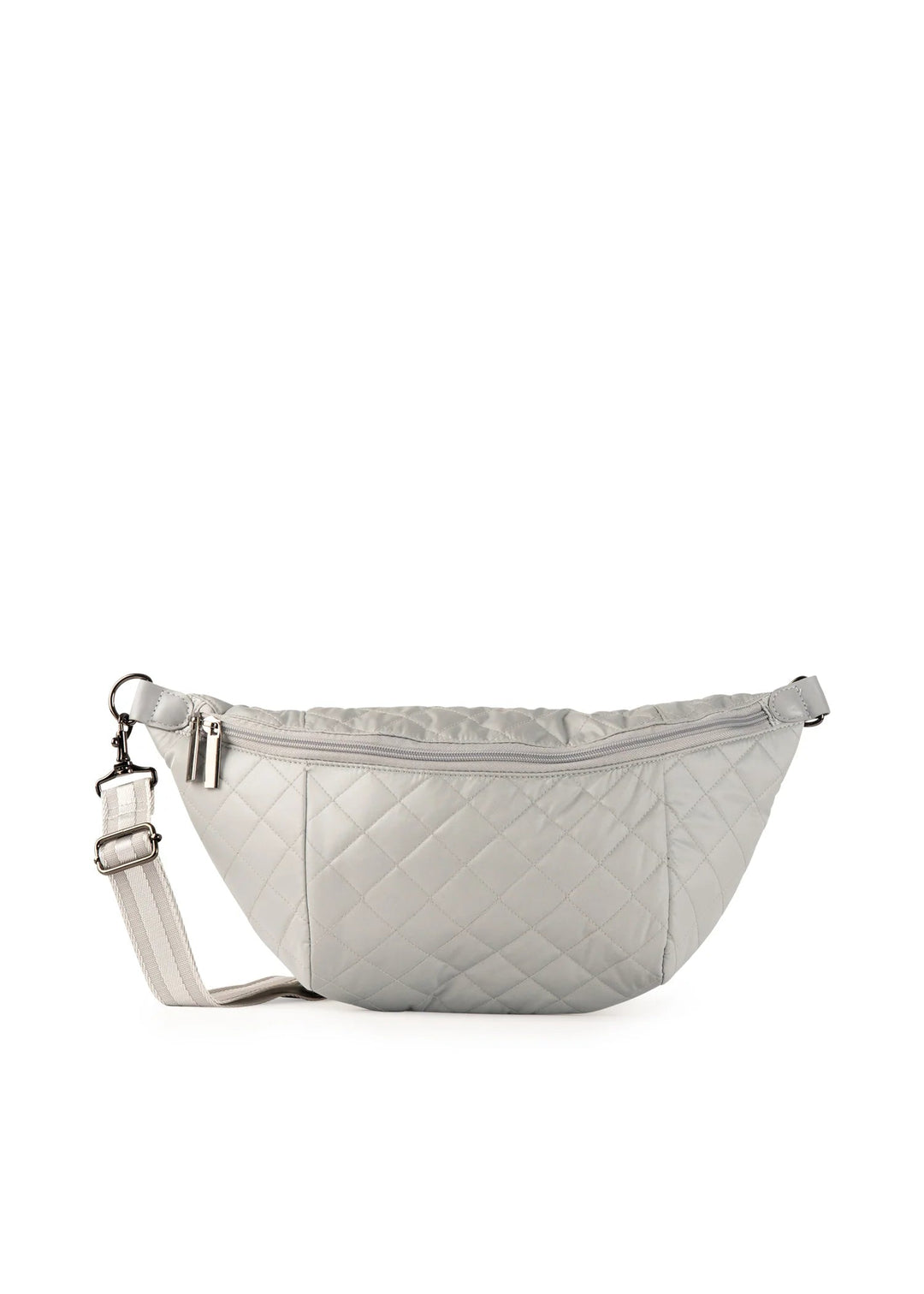 Haute Shore Silver Quilted Puffer Sling Bag Emily Aspen