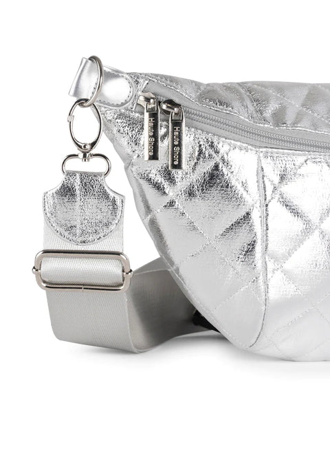 Emily Shine | Silver Quilted Puffer Sling Bag-Accessories > Handbags > Sling Bags-Pink Dot Styles