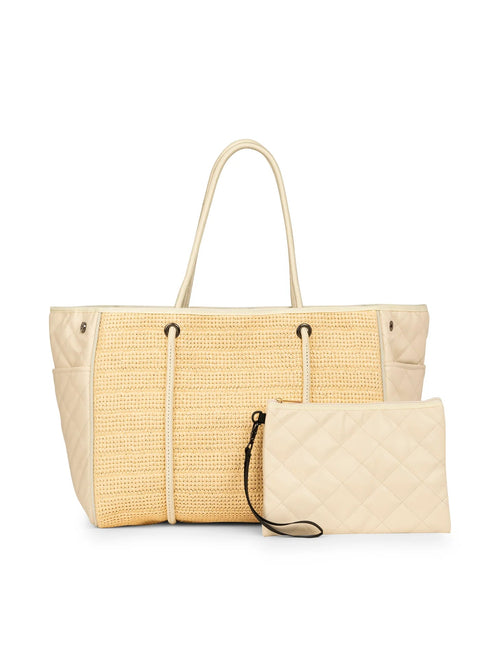 Haute Shore-Greyson Drift | Raffia & Nylon Mix Media Tote-Pink Dot Styles