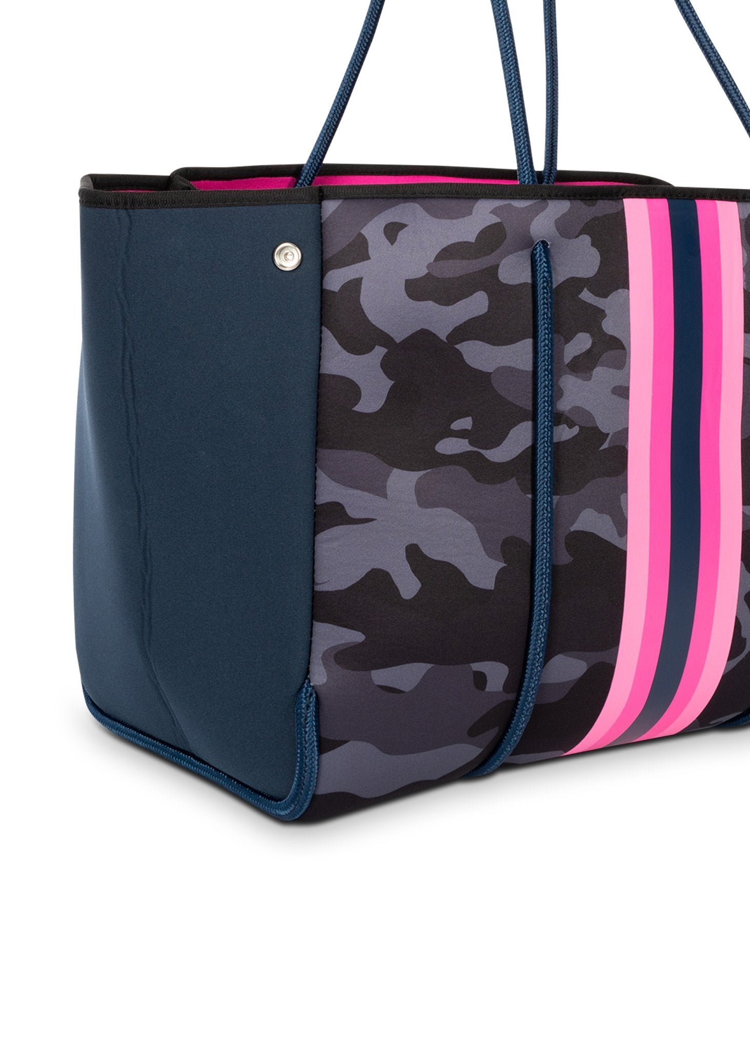 Haute Shore | Navy Camo Neoprene Tote w/Hot Pink Stripe - Greyson Epic