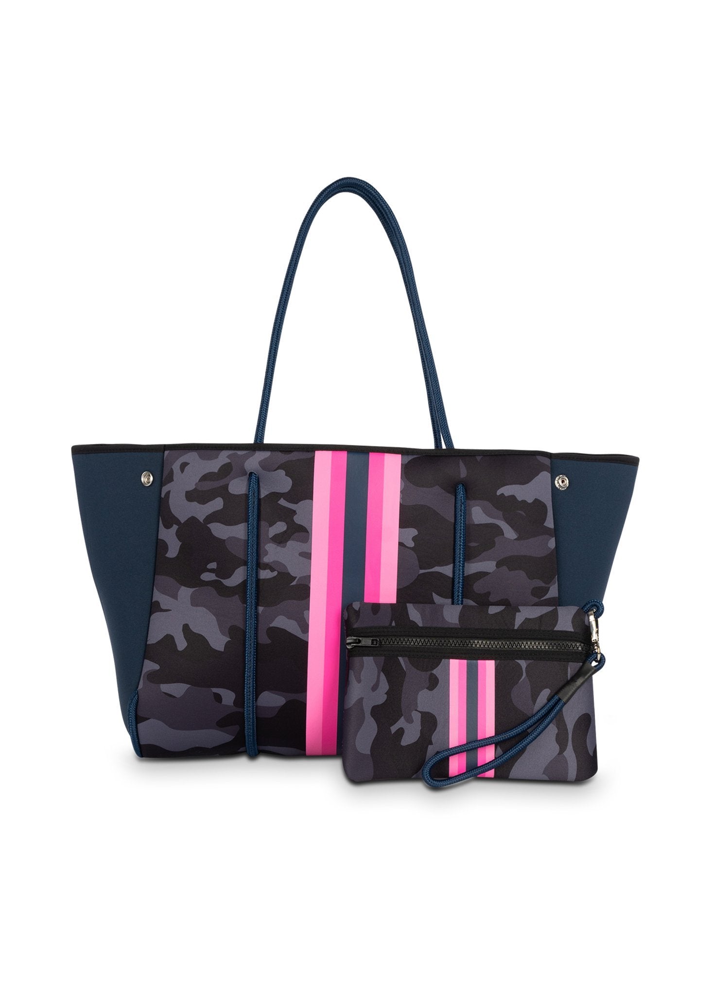 Green Camo with Neon Orange/Lavender Stripe Neoprene Tote bag 🧡💜 – Peace  Love Fashion Wholesale