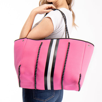 Victoria Secret Pink Stripe Canvas Large Palm Beach Tote Bag