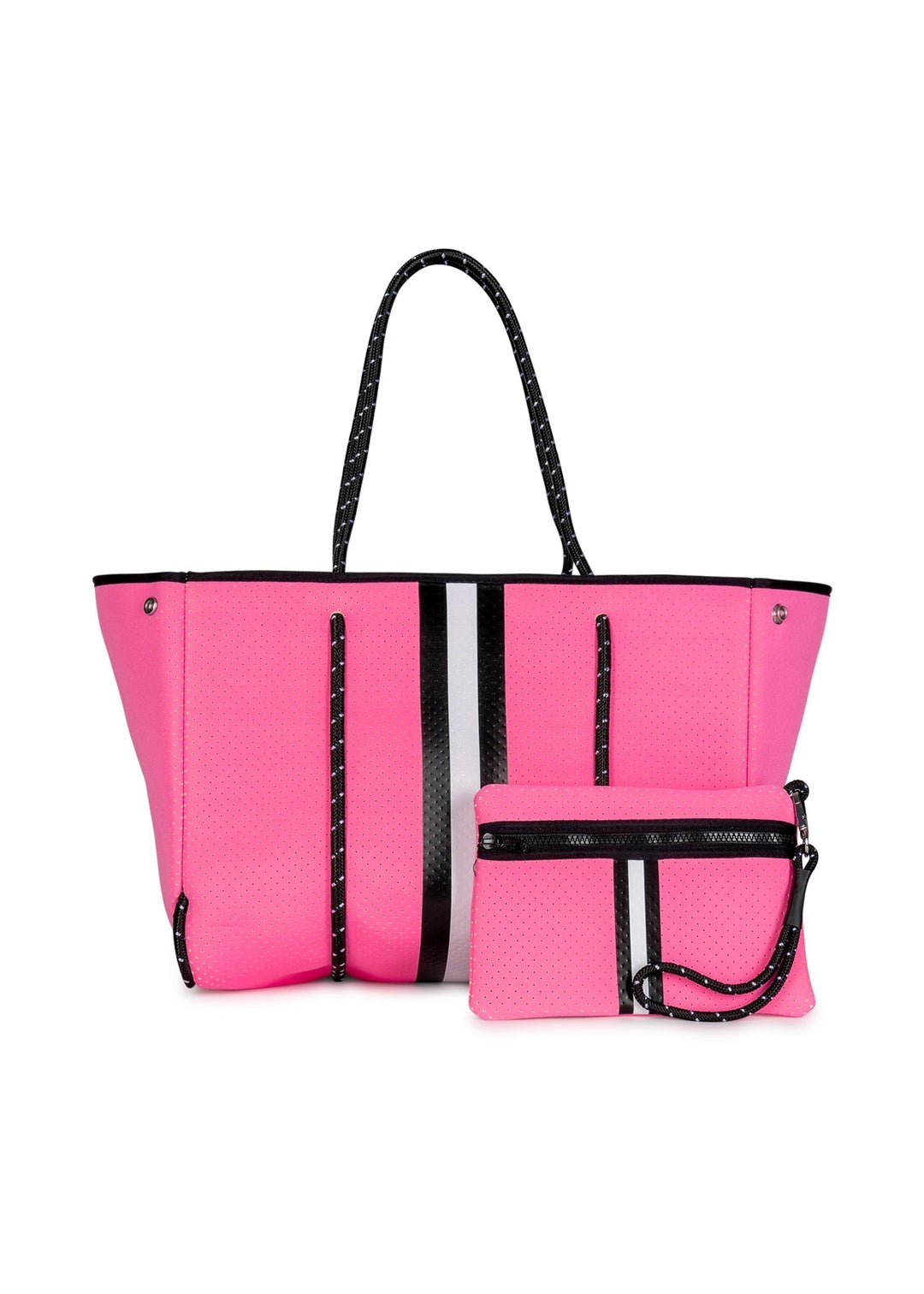 Haute Shore, Pink Neoprene Tote Bag w/ Stripe