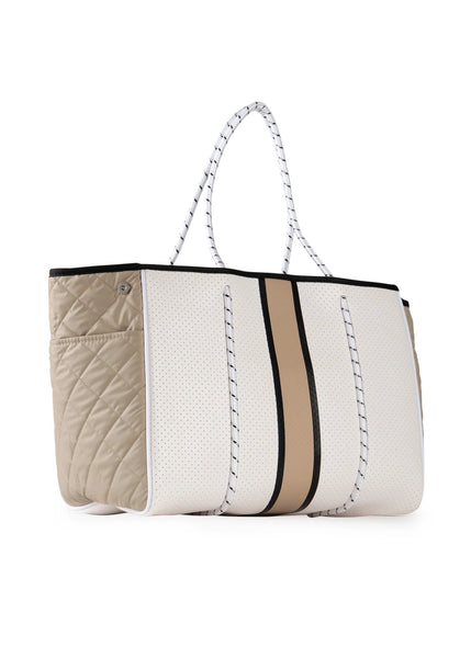 Haute Shore  Beige Neoprene Mix Media Everyday Tote & Beach Bag