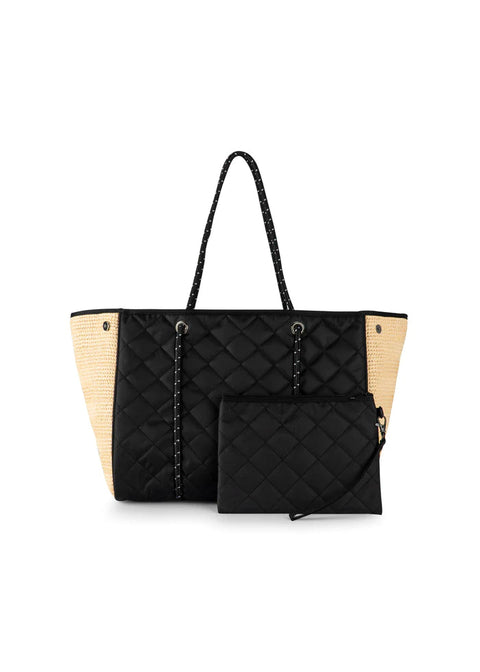 Greyson Raffia | Raffia & Nylon Mix Media Tote (shipping @3/20)-Accessories > Handbags > Totes-Pink Dot Styles
