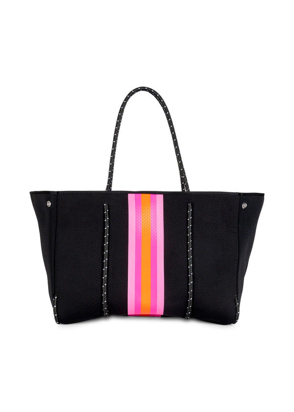 Haute Shore Black Neoprene w Pink Stripe Tote Bag Greyson Rave