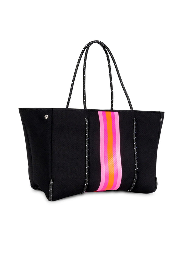 NEW newest Striped Pink Black TOMMY HILFIGER TOTE PURSE + POUCH NWT Shopper Bag Tote