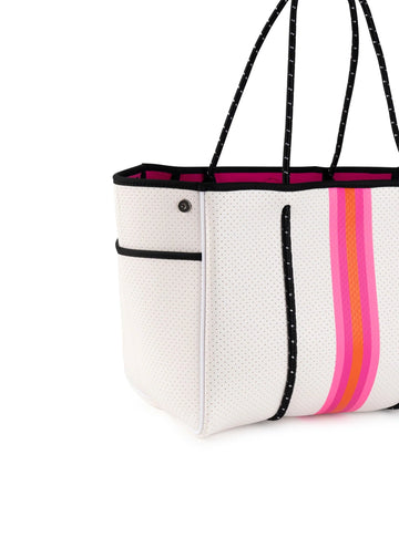 Neoprene Ella Tote hot pink with silver good Stripe