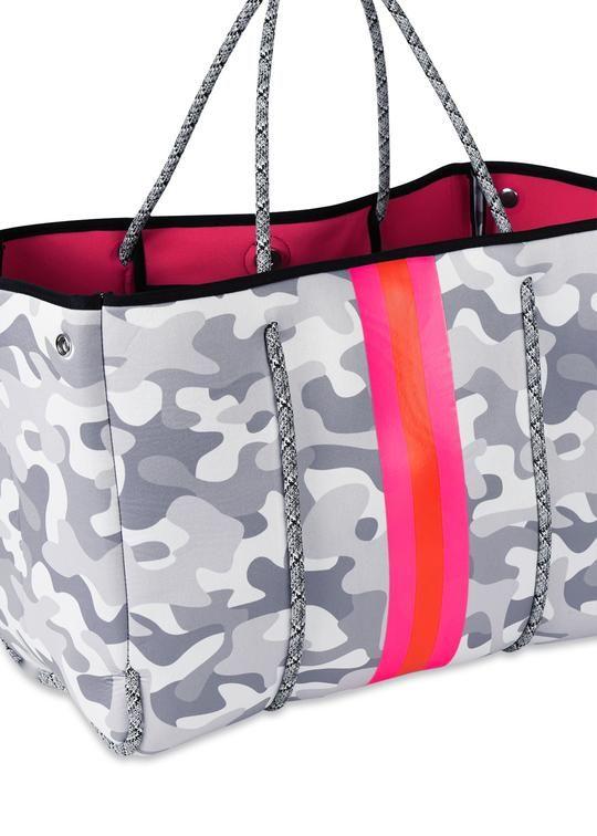 Neoprene Tote Gray and White Camouflage Camo Pink and Orange Racer Stripe Pool Vacation Travel Teacher Present Beach Bag Work Diaper outlets Baby