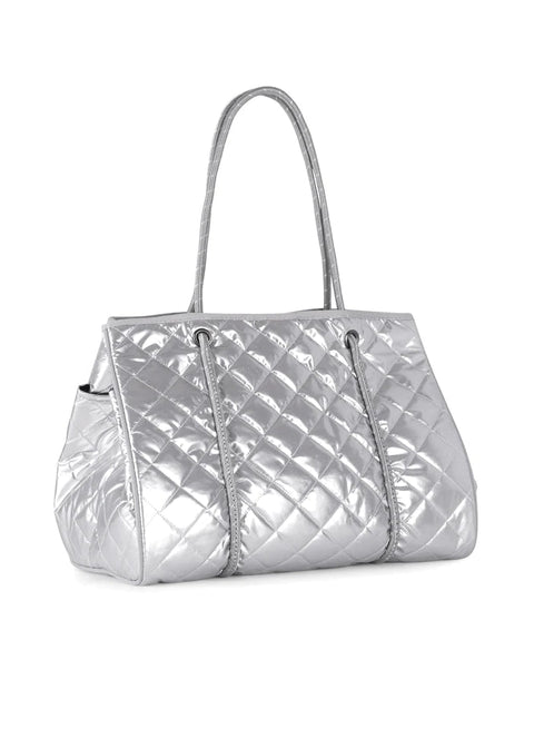 Greyson Shine | Silver Everyday Puffer Tote-Accessories > Handbags > Totes-Pink Dot Styles