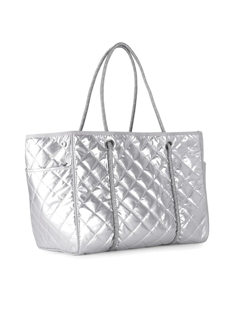 Greyson Shine | Silver Everyday Puffer Tote-Accessories > Handbags > Totes-Pink Dot Styles