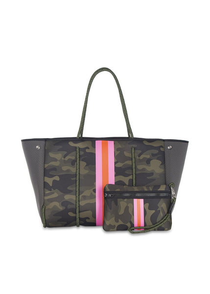 Camo with Red/Black Stripe Neoprene Tote