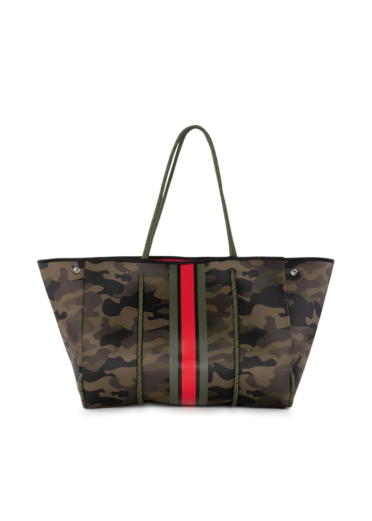 Haute Shore | Camo Neoprene Tote w/ Red Green Stripe  display picture 2