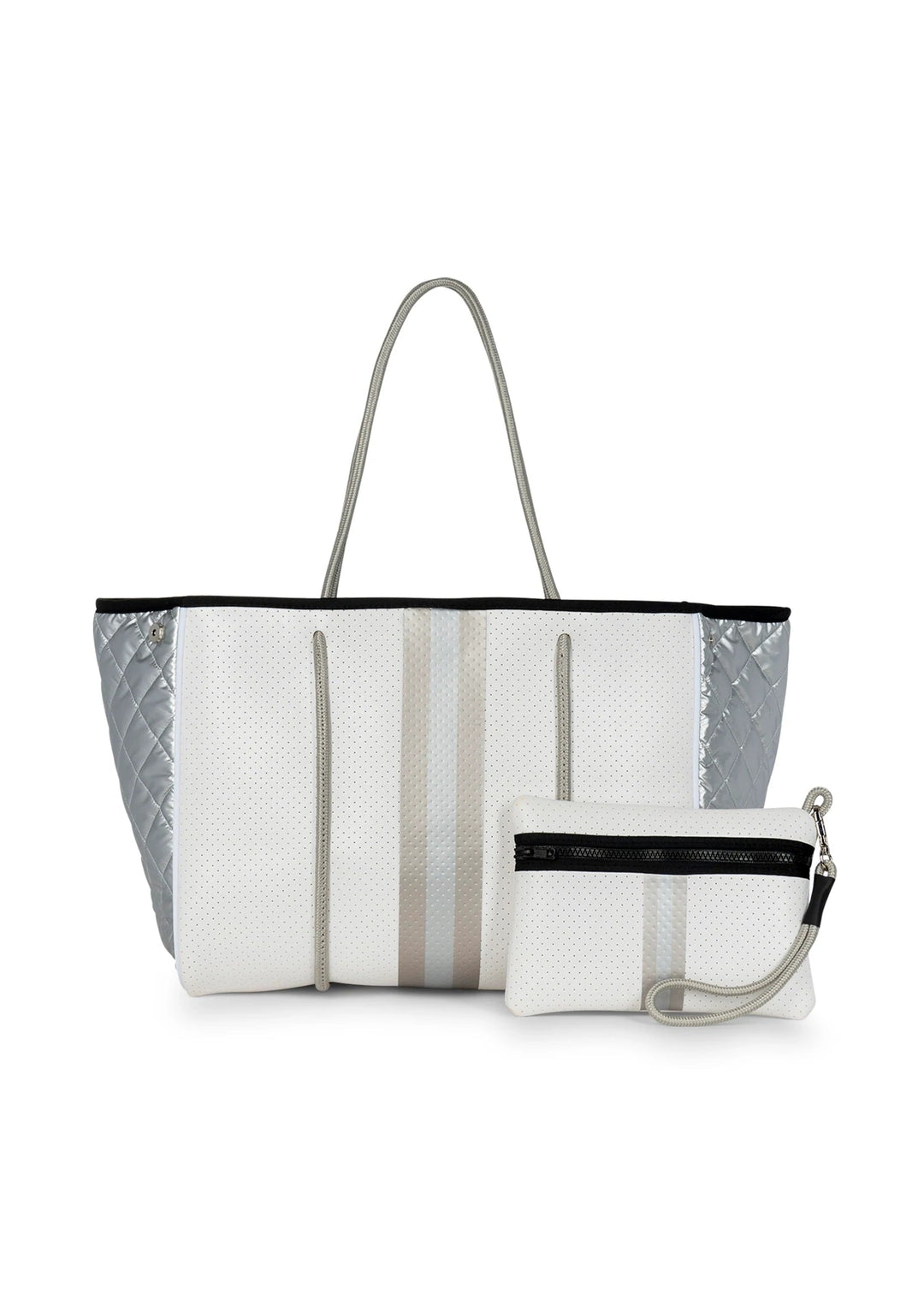 White Luxury Tote Bag Coated Canvas and Grey Leather Lulu | Delage