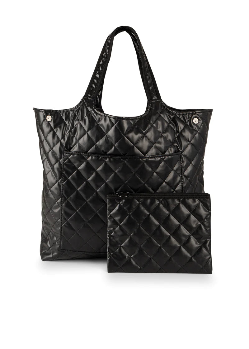 Haute Shore Large Black Quilted Vegan Leather Everyday Tote Pink Dot Styles