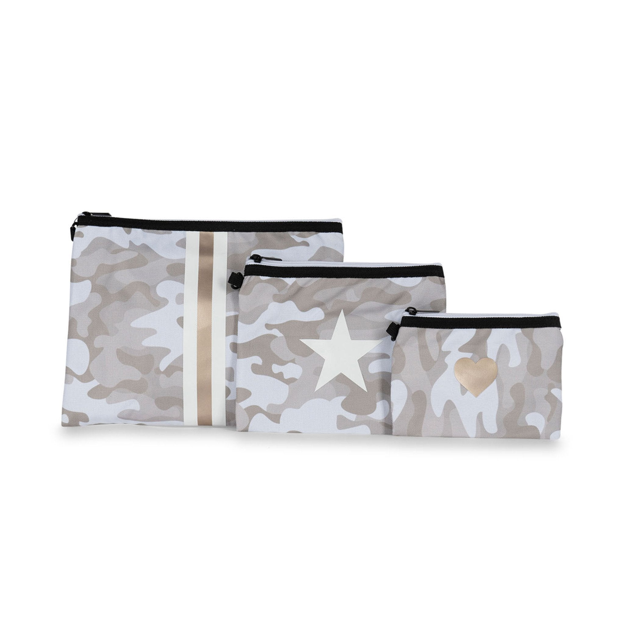 Haute Shore | Camo Travel / Organization Pouch Set (3) w/Stripe