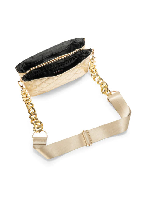 Lexi Gilt | Gold Quilted Puffer Crossbody / Convertible Clutch-Accessories > Handbags > Crossbody-Pink Dot Styles