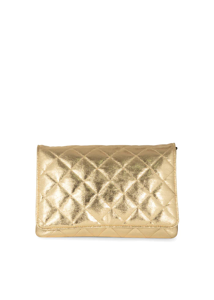 Haute Shore-Lexi Gilt | Gold Quilted Puffer Crossbody / Convertible Clutch-Pink Dot Styles