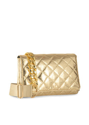 Haute Shore-Lexi Gilt | Gold Quilted Puffer Crossbody / Convertible Clutch-Pink Dot Styles
