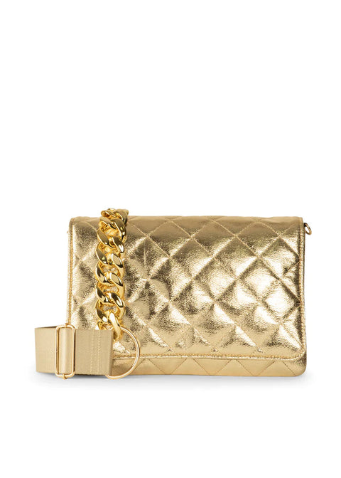 Lexi Gilt | Gold Quilted Puffer Crossbody / Convertible Clutch-Accessories > Handbags > Crossbody-Pink Dot Styles