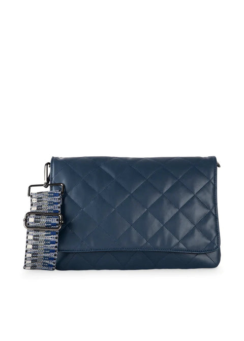 Lexi Sea | Navy Quilted Vegan Leather Flap Crossbody / Convertible Clutch-Accessories > Handbags > Crossbody-Pink Dot Styles