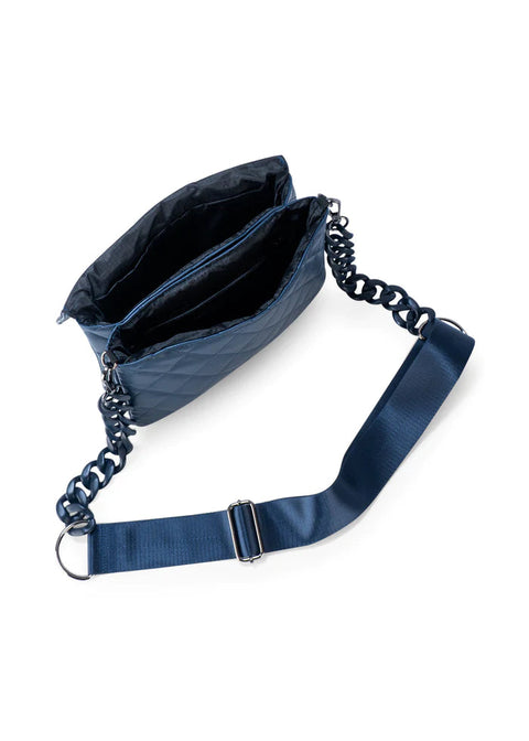 Haute Shore-Lexi Sea | Navy Quilted Vegan Leather Flap Crossbody / Convertible Clutch-Pink Dot Styles