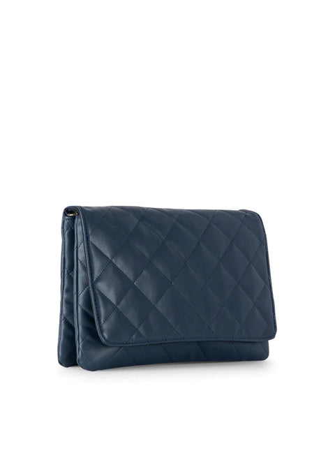 Lexi Sea | Navy Quilted Vegan Leather Flap Crossbody / Convertible Clutch-Accessories > Handbags > Crossbody-Pink Dot Styles