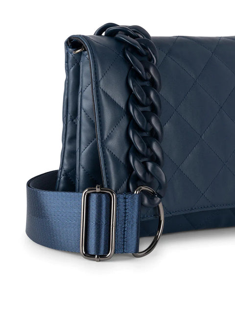 Lexi Sea | Navy Quilted Vegan Leather Flap Crossbody / Convertible Clutch-Accessories > Handbags > Crossbody-Pink Dot Styles