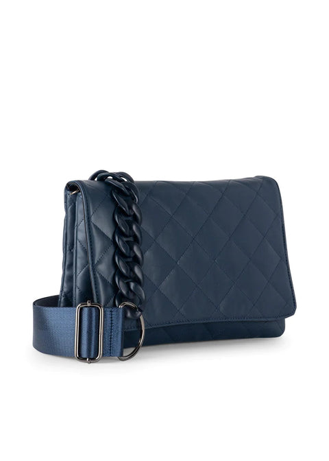 Lexi Sea | Navy Quilted Vegan Leather Flap Crossbody / Convertible Clutch-Accessories > Handbags > Crossbody-Pink Dot Styles