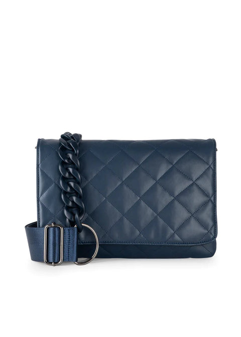 Lexi Sea | Navy Quilted Vegan Leather Flap Crossbody / Convertible Clutch-Accessories > Handbags > Crossbody-Pink Dot Styles