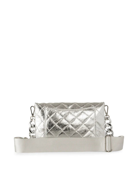 Lexi Shine | Silver Quilted Puffer Crossbody / Convertible Clutch-Accessories > Handbags > Crossbody-Pink Dot Styles