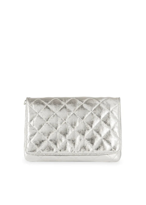 Lexi Shine | Silver Quilted Puffer Crossbody / Convertible Clutch-Accessories > Handbags > Crossbody-Pink Dot Styles