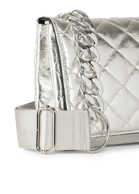 Lexi Shine | Silver Quilted Puffer Crossbody / Convertible Clutch-Accessories > Handbags > Crossbody-Pink Dot Styles