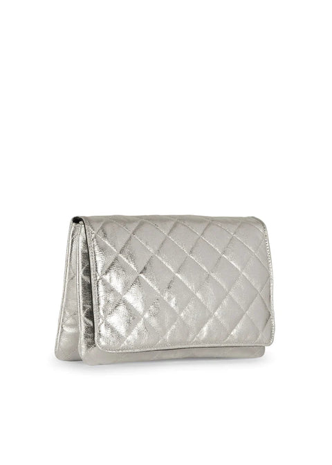 Lexi Shine | Silver Quilted Puffer Crossbody / Convertible Clutch-Accessories > Handbags > Crossbody-Pink Dot Styles