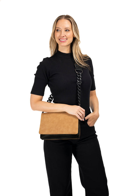 Haute Shore-Lexi Toast |  Vegan Suede Crossbody / Convertible Clutch-Pink Dot Styles