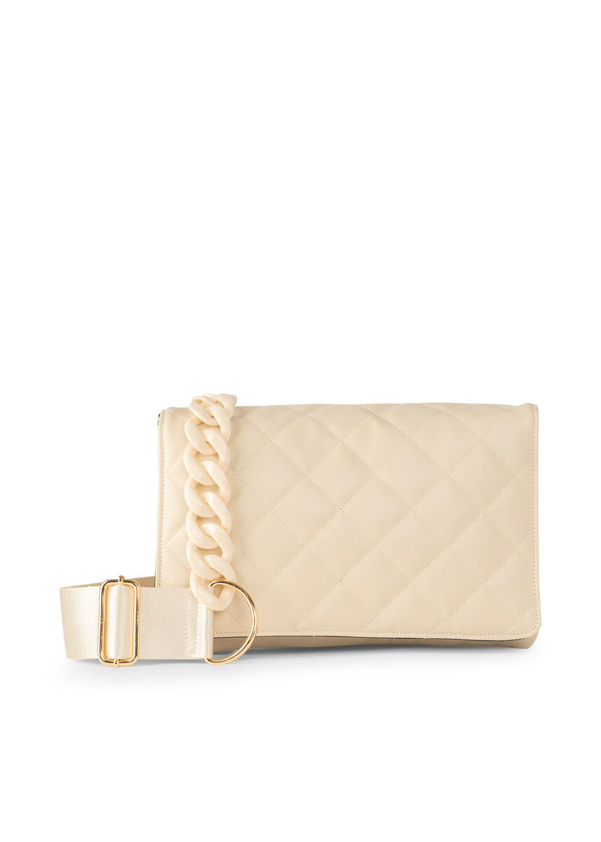 Cream Quilted Women\'s Crossbody Sling Bag with Gold Hardware Shop Elliott Lucca Handbags and Crossbody Bags at SilkRoll  main image 2