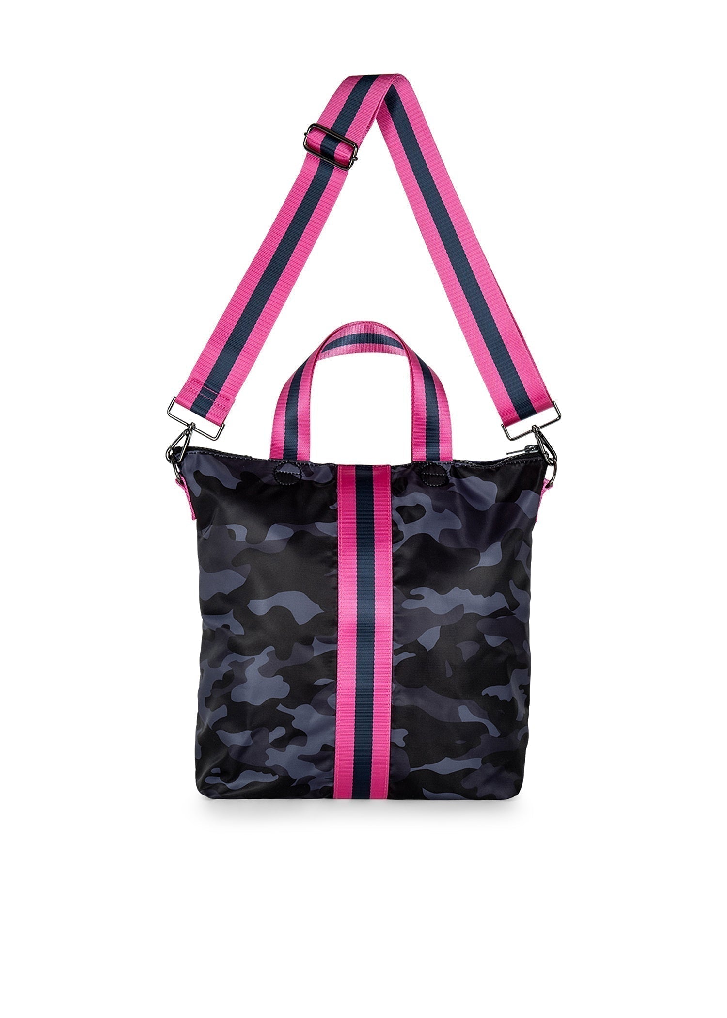 Haute Shore | Navy Camo Nylon Tote w/Pink Stripe