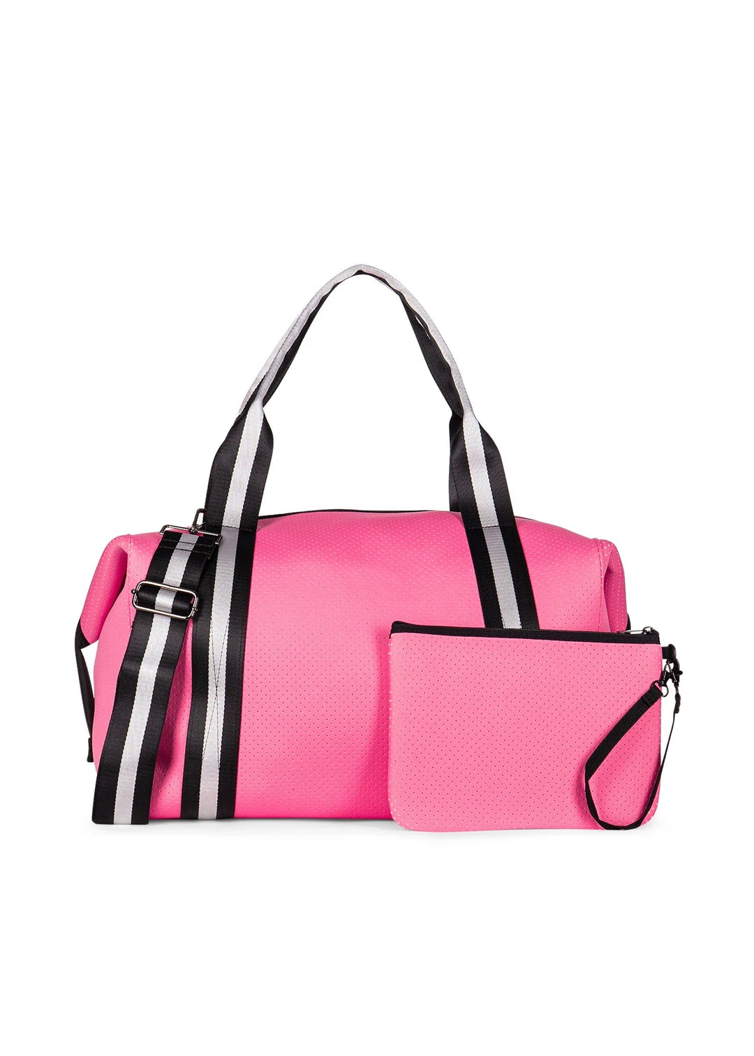 Victoria's Secret Large Black White Pink Traveler Tote Bag Duffel with  Strap Set