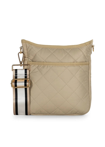 Haute Shore Sporty Beige Quilted Puffer Crossbody Bag Medium Size