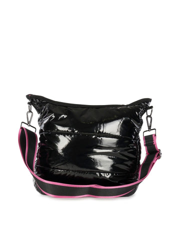 LONGCHAMP Black Nylon Hobo Shoulder Bag Wide Logo Strap Woman’s Purse