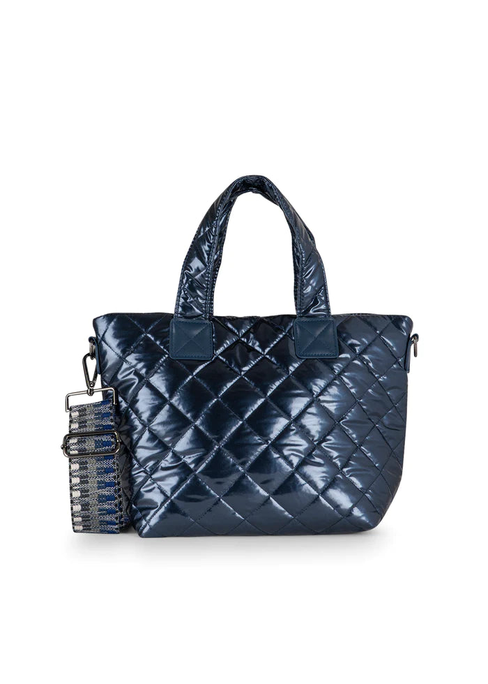 Haute Shore-Ryan Sea | Navy Quilted Shiny Puffer Mini Tote-Pink Dot Styles
