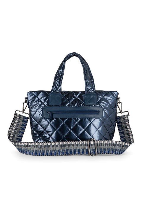 Ryan Sea | Navy Quilted Shiny Puffer Mini Tote-Accessories > Handbags > Totes-Pink Dot Styles