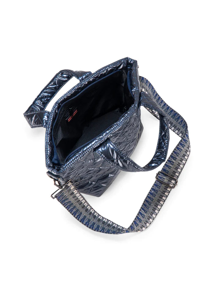 Haute Shore-Ryan Sea | Navy Quilted Shiny Puffer Mini Tote-Pink Dot Styles