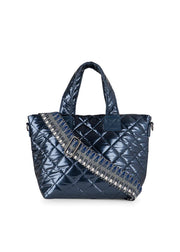Haute Shore-Ryan Sea | Navy Quilted Shiny Puffer Mini Tote-Pink Dot Styles