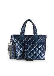 Haute Shore-Ryan Sea | Navy Quilted Shiny Puffer Mini Tote-Pink Dot Styles