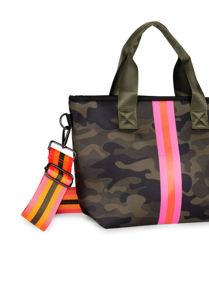 Pink and Green Stripe Camo Neoprene Tote Bag - Pressed to Impress, LLC
