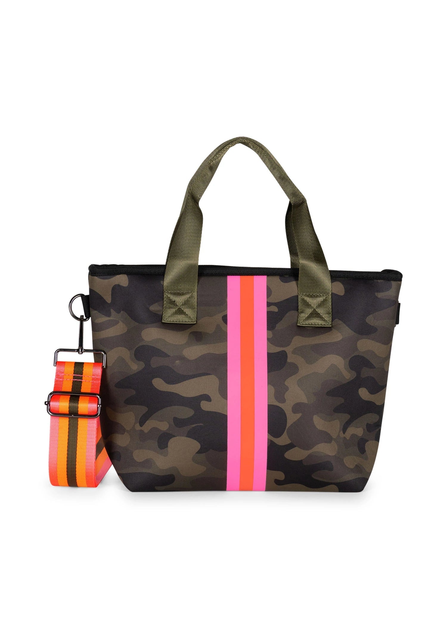 Neoprene Tote Large Blue Camo with Hot Pink Racer Stripe- Beach Bag, Gym Bag, Yoga, Tennis, Tote Bag Carry All