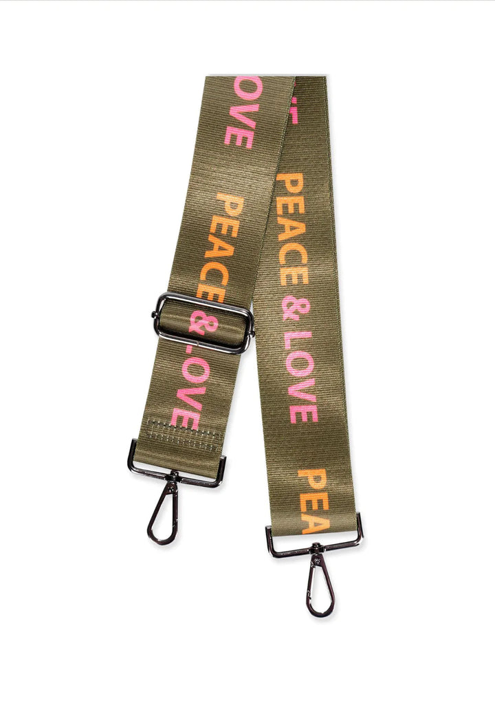Haute Shore-Straps - Peace | Olive, Orange & Pink 2" (gunmetal hardware) | Crossbody Strap-Pink Dot Styles