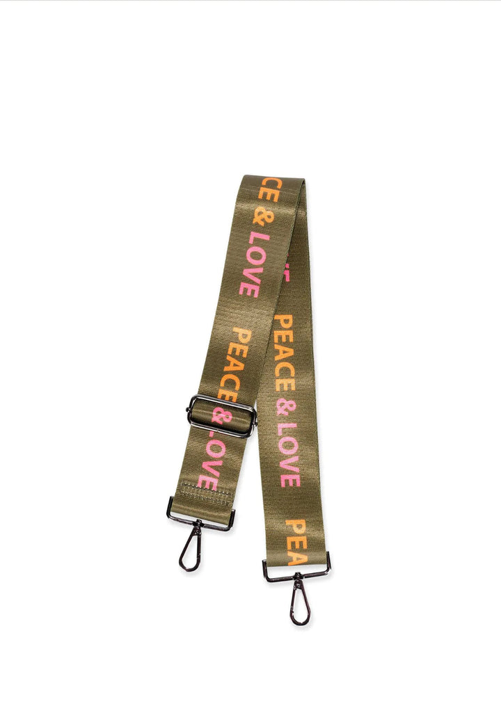 Haute Shore-Straps - Peace | Olive, Orange & Pink 2" (gunmetal hardware) | Crossbody Strap-Pink Dot Styles